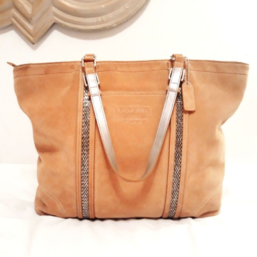 Coach Tan Tote Bag with Silver Accents